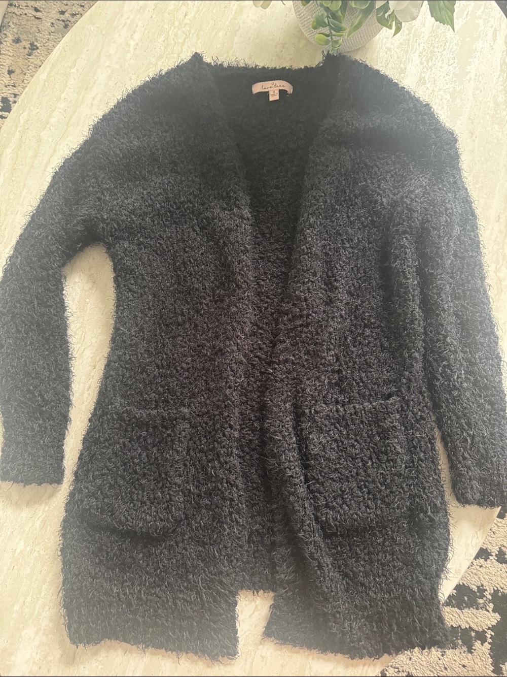 Cozy Black Fuzzy Open-Front Cardigan